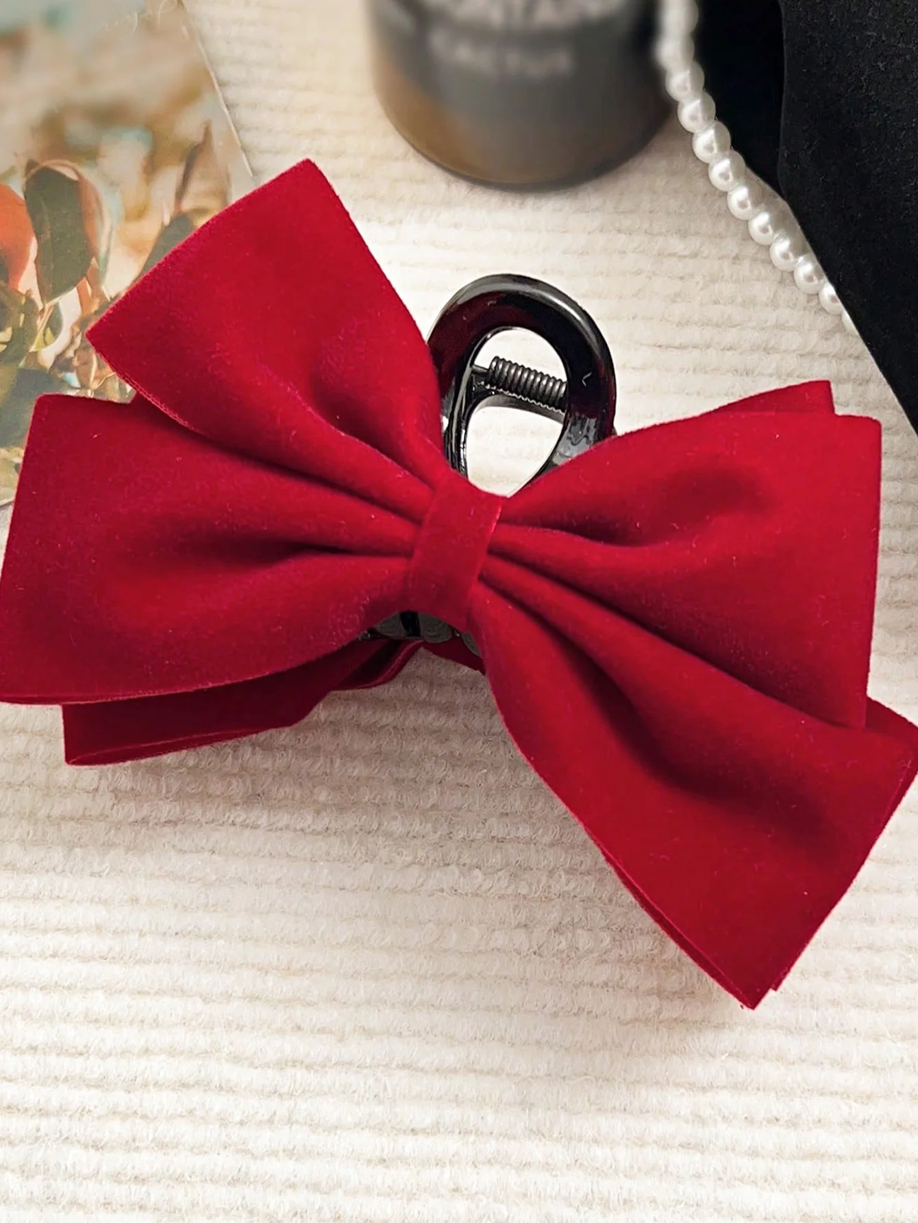 

1pc Double-Layer Velvet Bow Oversized Hair Claw Clip, Vintage Elegant Headpiece, Ideal For New Year, Party, Friends Gift Valenti