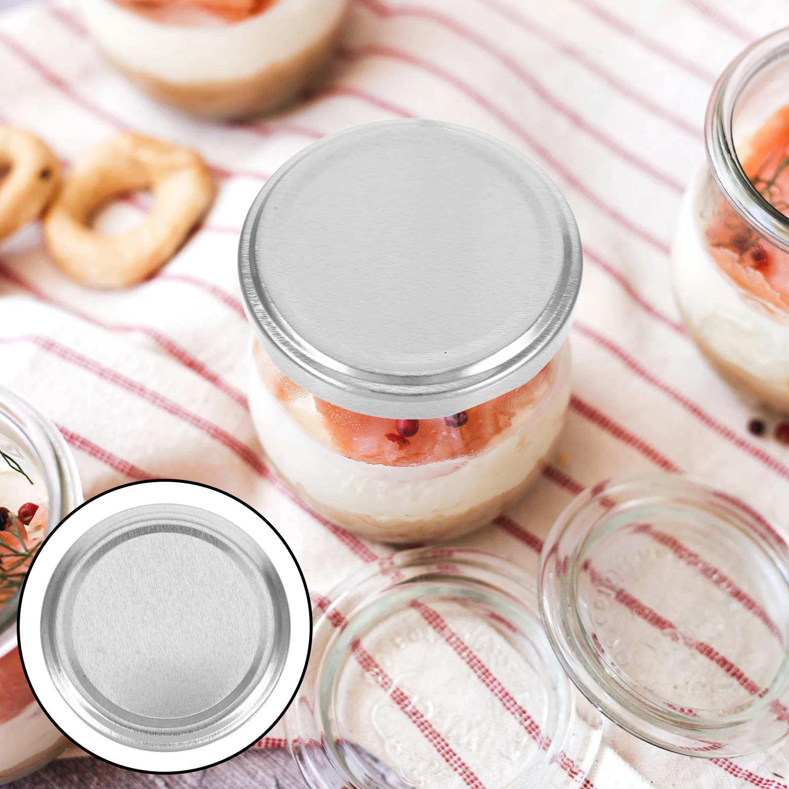 

100Pcs Mason Jar Lids Leakproof Metal Caps for Regular Mouth Jars Airtight Food Preservation Jam Honey Storage