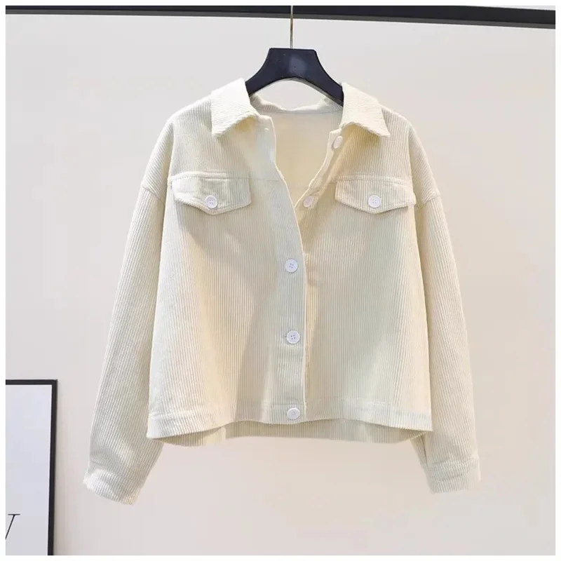 Giacca in velluto a coste imbottito rosa rossa da donna 2025 Primavera Autunno Nuova camicia da donna Manica lunga Cappotto allentato Casual Joker Top femminili Marea