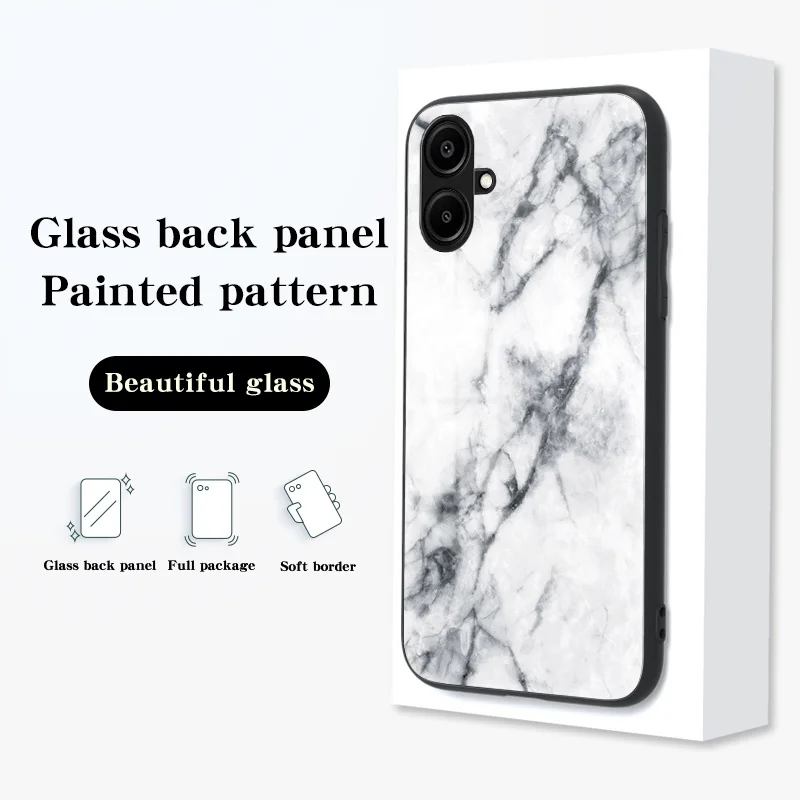 For Samsung A06 4G A065F Case Marble Grain Tempered Glass Hard Back Cover Phone Shockproof Case for Samsung Galaxy A06 4G 2024