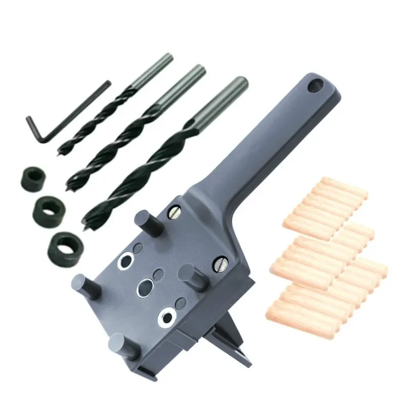 Maschera per tasselli in legno grigio Sistema di maschere per fori tascabili in plastica ABS portatile 6/8 / 10mm Perforatrice per punte da trapano per giunti di tasselli per carpenteria
