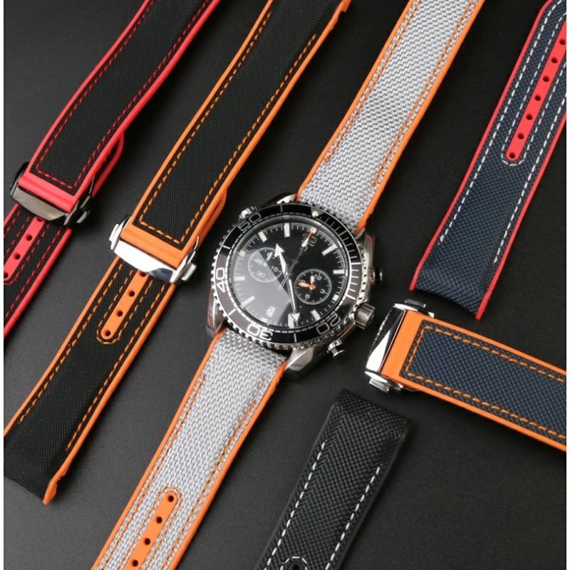 20mm 21mm 22mm Nylon Rubber Watchband For Omega Seamaster 300 Speedmaster Planet Ocean 600 Watch Strap Curved end men's Bracelet