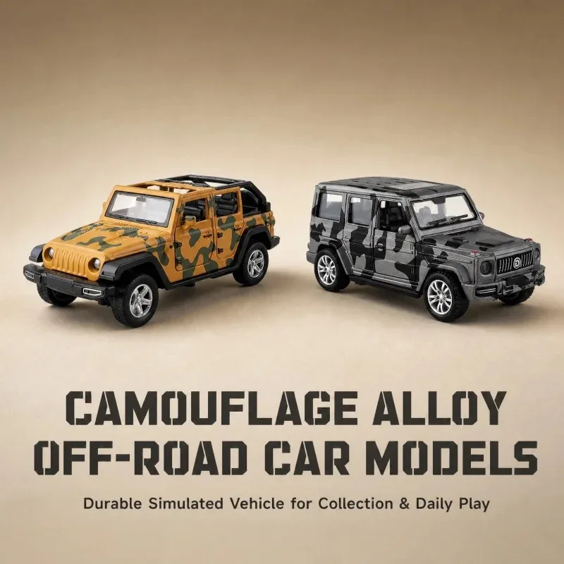 1/36 retro camouflage off-road vehicle alloy metal SUV toy, with openable doors, realistic car accessories, suitable as a collec