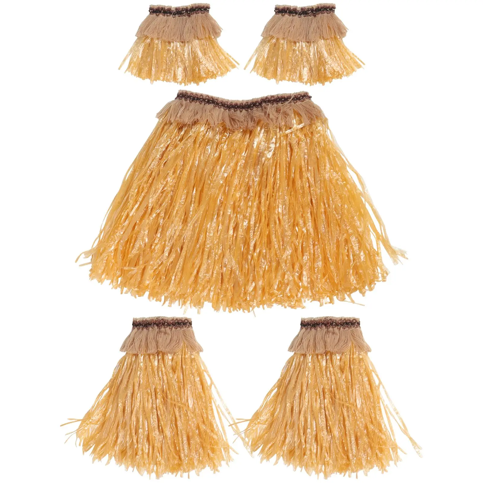 5pcs Hawaiian Fancy Grass Skirt Arm And Leg Bands Costume Hula Skirt Hawaiian Party Accessory Dress Up Festive Party Supplies