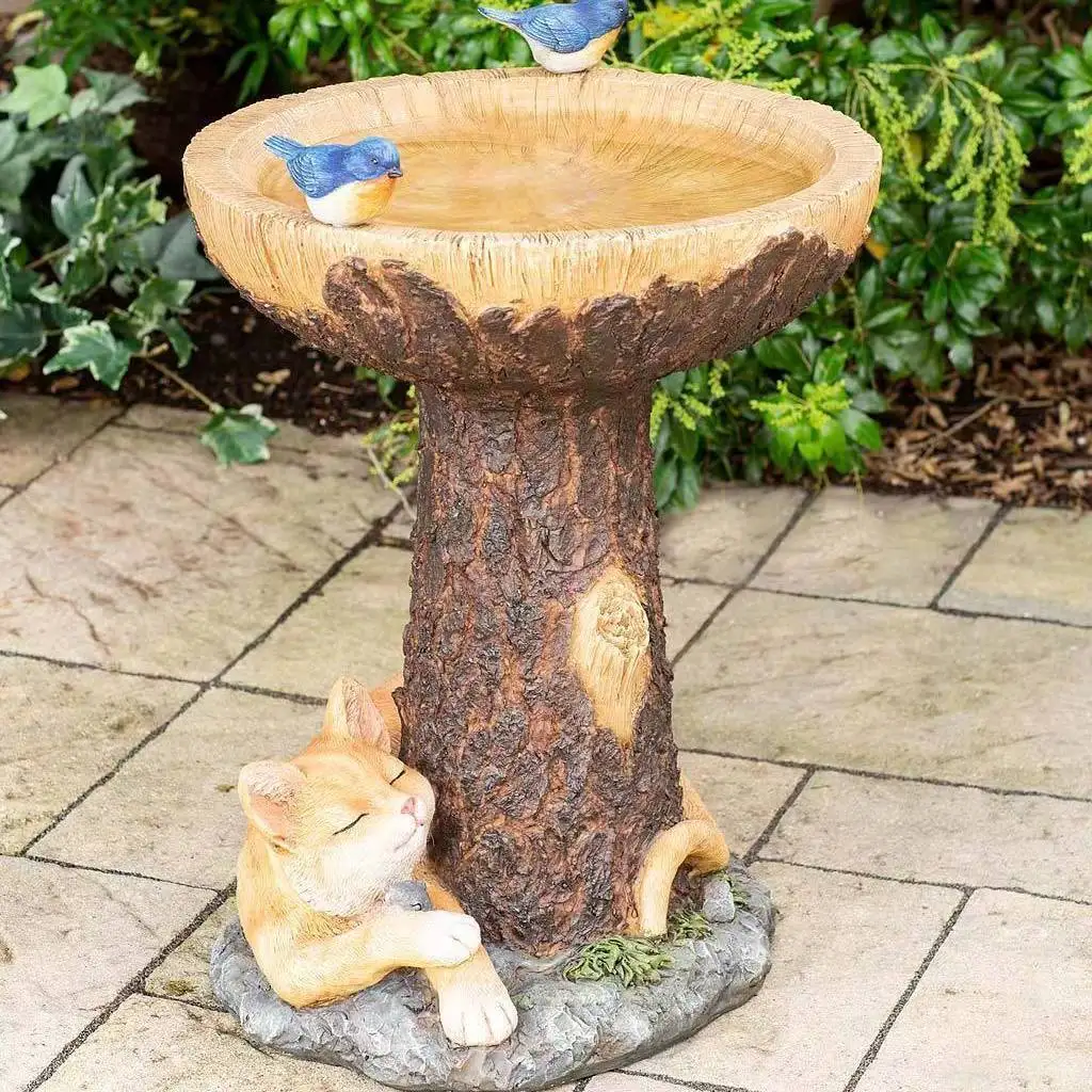 Garden Decoration, Cat Bird Feeder, Resin Ornaments, Handicrafts, Bird Drinking Decorations