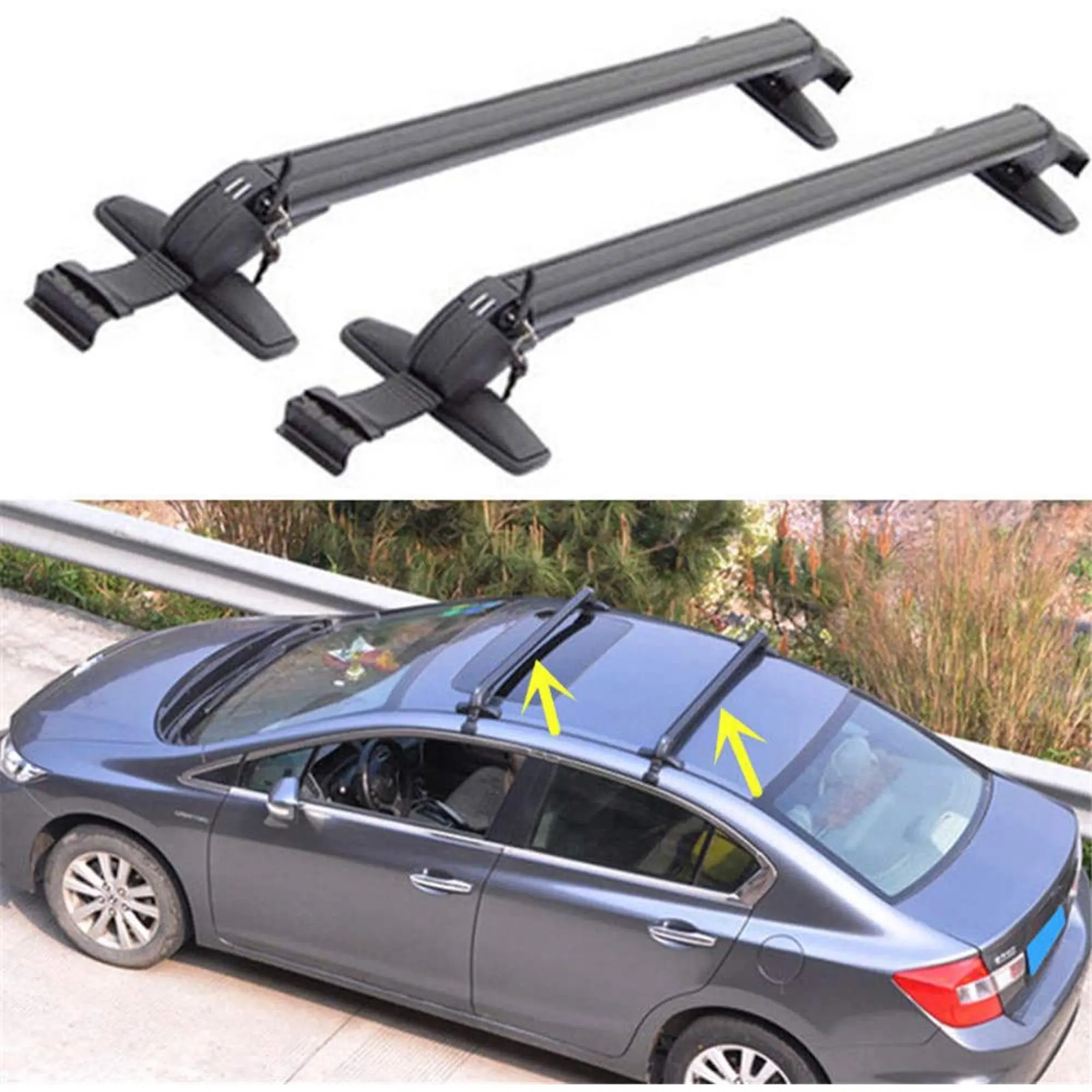 

2Pcs Car Top Luggage 1m Aluminum Roof Rack Car Roof Lockable Luggage Cross Bars Carrier