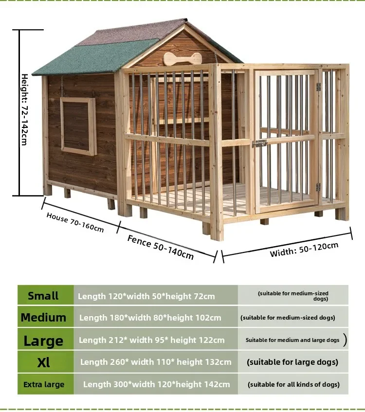 منزل كلب من الخشب الصلب للحماية من المطر في الهواء الطلق، قفص كلب دافئ، بيت للحيوانات الأليفة في الهواء الطلق، كلب صغير متوسط وكبير #5