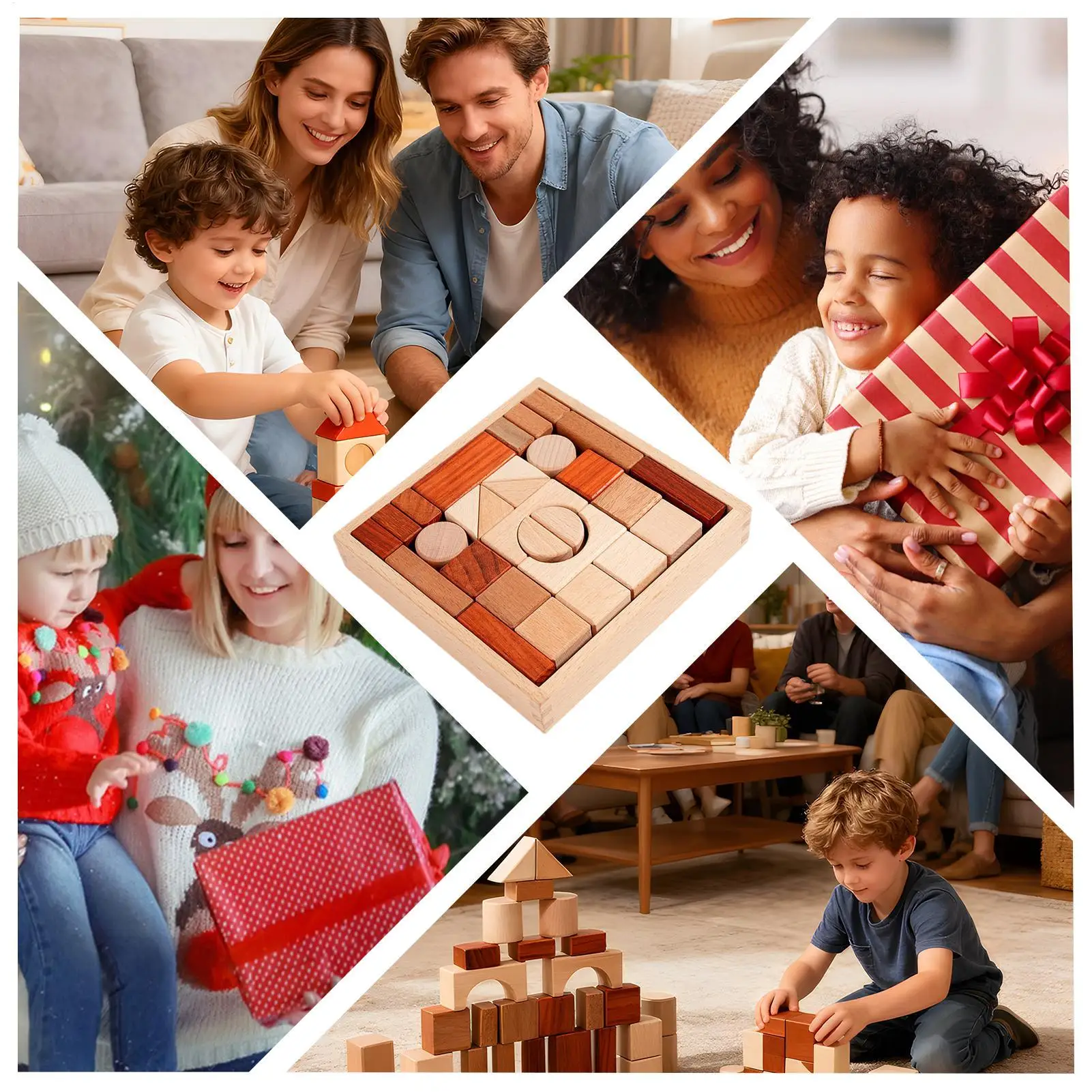 Juego de bloques de madera, juguete educativo de aprendizaje para niños pequeños, juguete de aprendizaje de bloques de madera Natural para juegos preescolares, juego para bebés