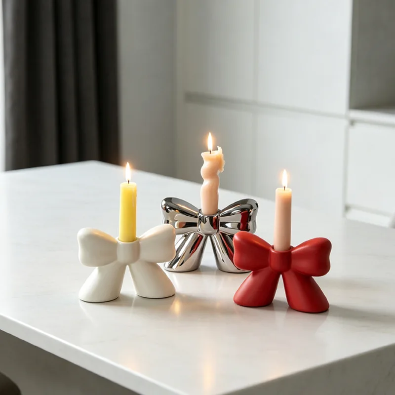 Butterfly Knot Shaped Ceramic Taper Candle Holder Candlestick Romantic Table Decor for Wedding Dinner Home Bedroom Ornament