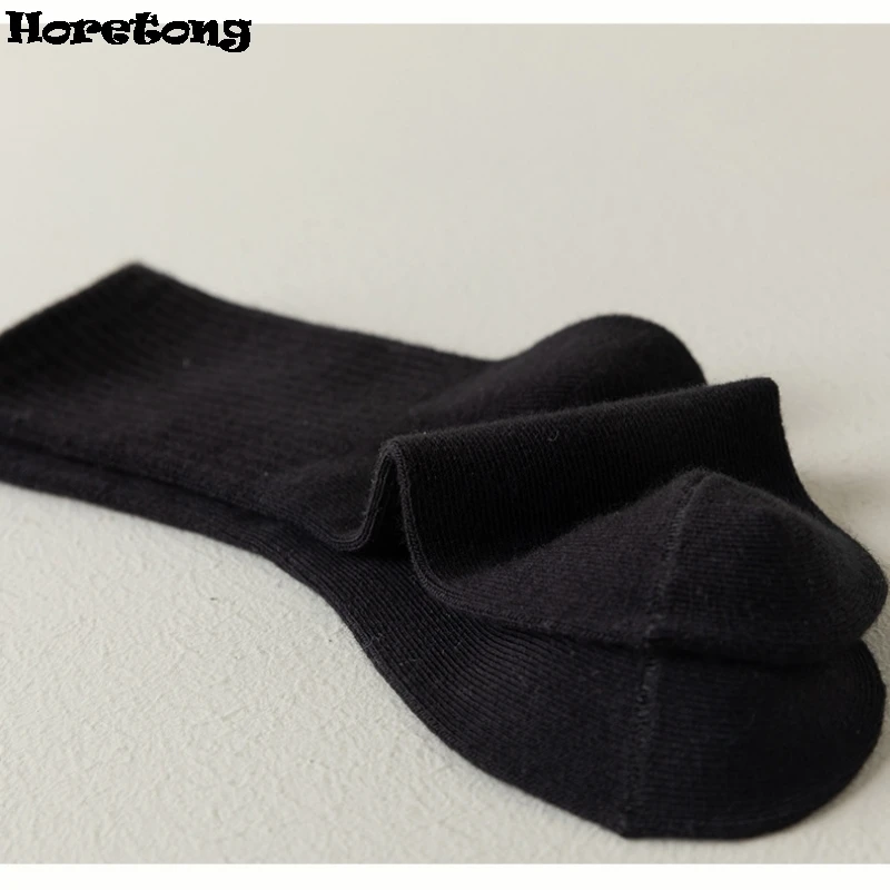 Horetong-Calcetines de algodón para niño y niña, medias suaves y transpirables, color negro, para mayores de 3 años, 5 pares por lote