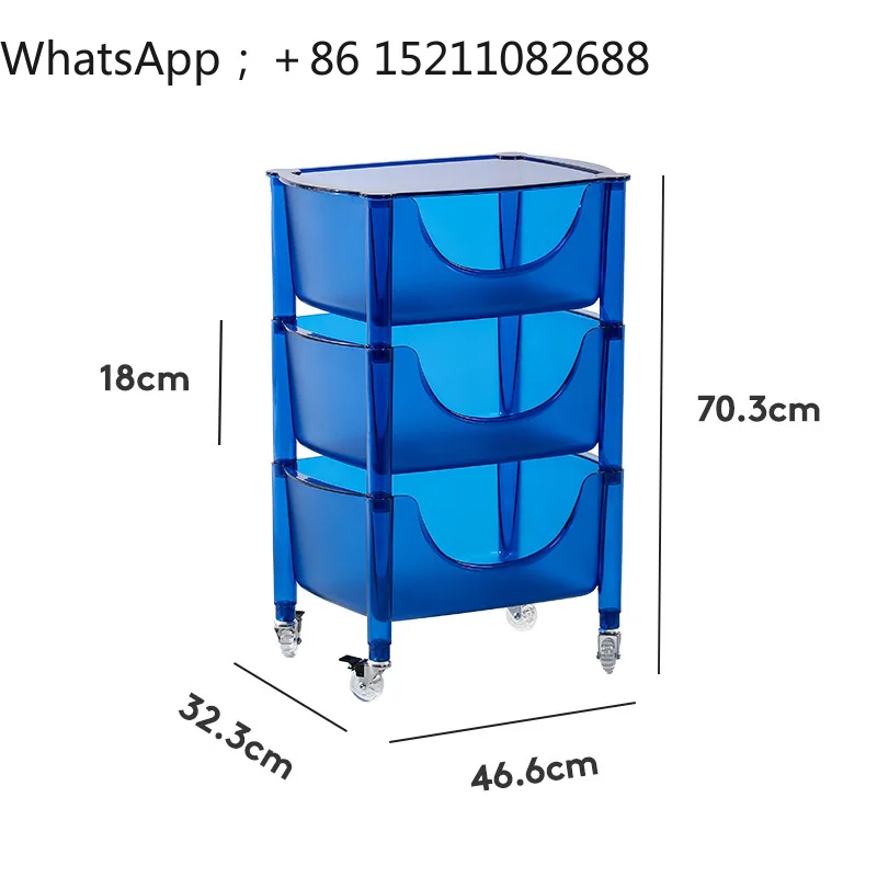 QJ Household Multi-layer Shelf Movable Acrylic Storage Cart Living Room Transparent Snack Storage Rack