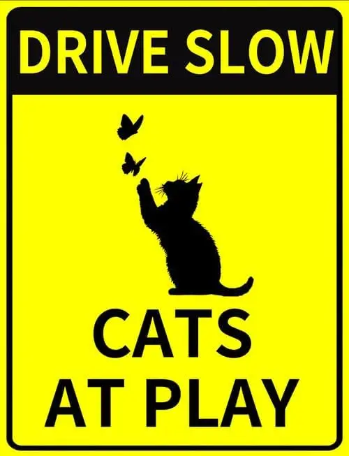 Drive Slow Cats at Play Sign with Stake, Slow Cat Crossing Sign, Warning Speed Mph Safety Metal Plaque,8x12 Inch Aluminum P sign