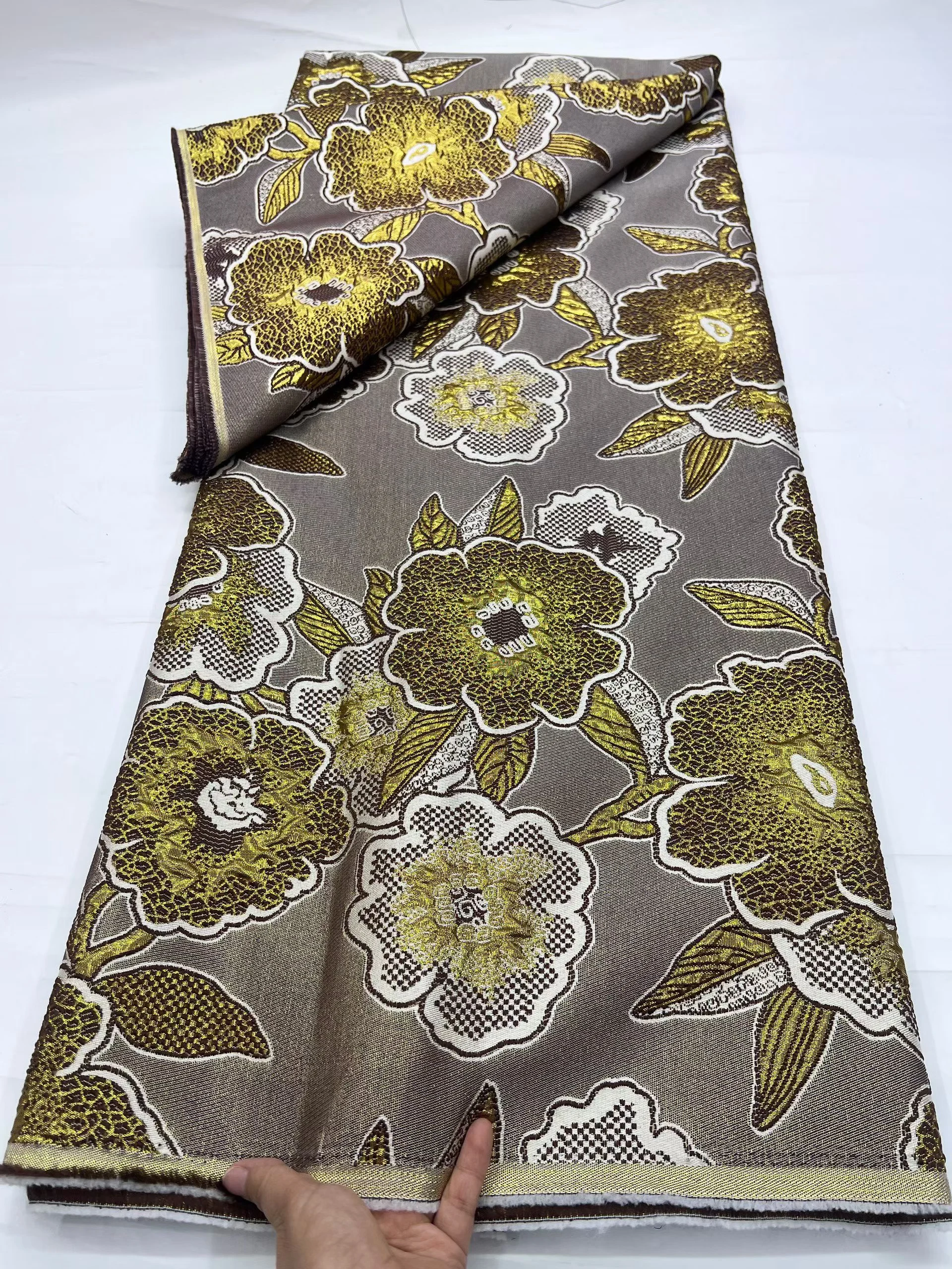 Green African Gilding Jacquard Lace Fabric 5Yards Latest Nigerian Organza Brocade for Women's Party Dress Sewing French Style