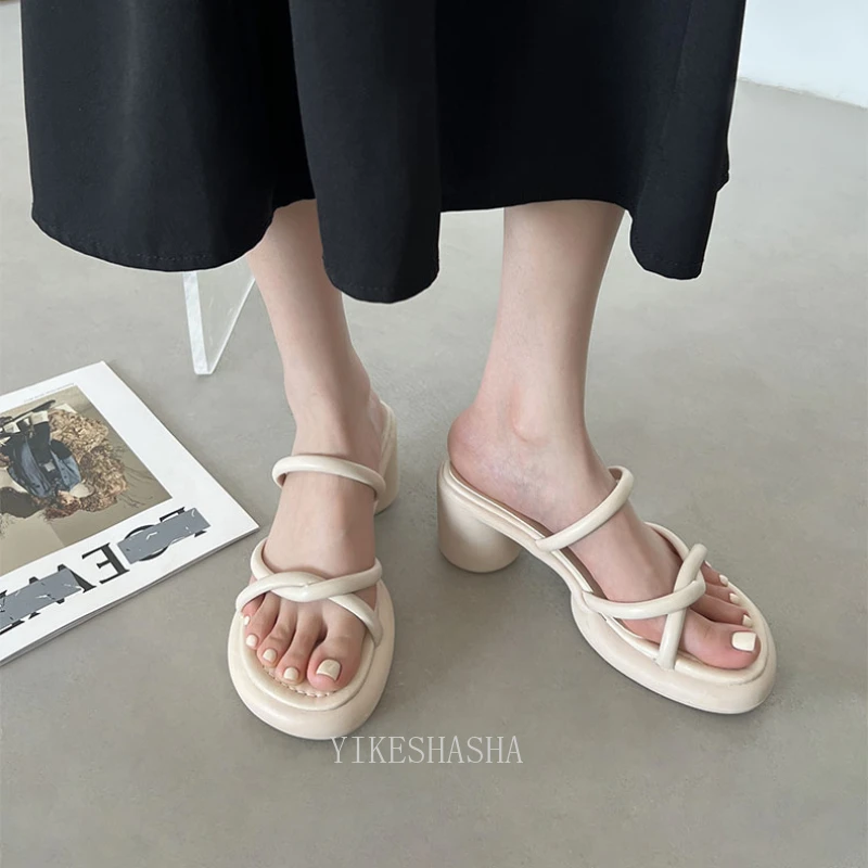 Sandalias de tacón grueso con punta abierta para mujer, zapatos elegantes de diseñador a la moda, sandalias de lujo para vestir al aire libre, verano, 2024