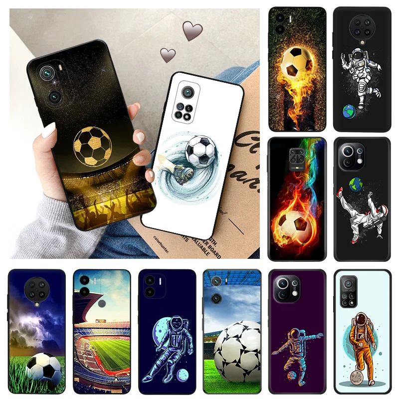 Soft Case for Redmi K60 E 12C 12 K50 K40 Gaming 9 9A 9C 9T I 10 10C 10A A2 A1 Mi CC9 C51 Starry Football Black Phone Cases Cover