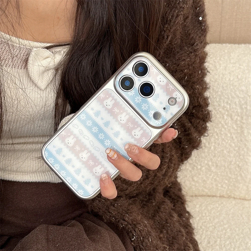 

Cute Star Rabbit Phone Case with Mirror Stand for iPhone 15 Pro Max 14 16 Max 17 Case Fashion Leather Protective Cover For 17Pro