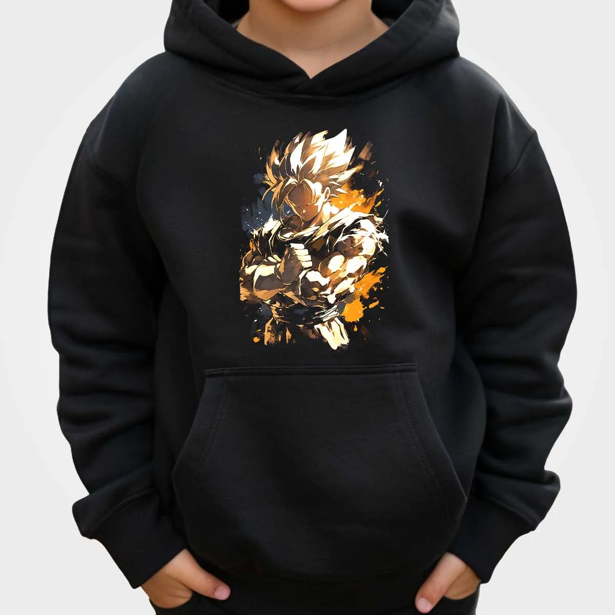 سترة بغطاء للرأس للأطفال من Dragon Ball Vegito مع أذرع متقاطعة، شعر أزرق وأبيض، طباعة شخصية الرسوم المتحركة، تصميم جرافيك رائع للأولاد والبنات