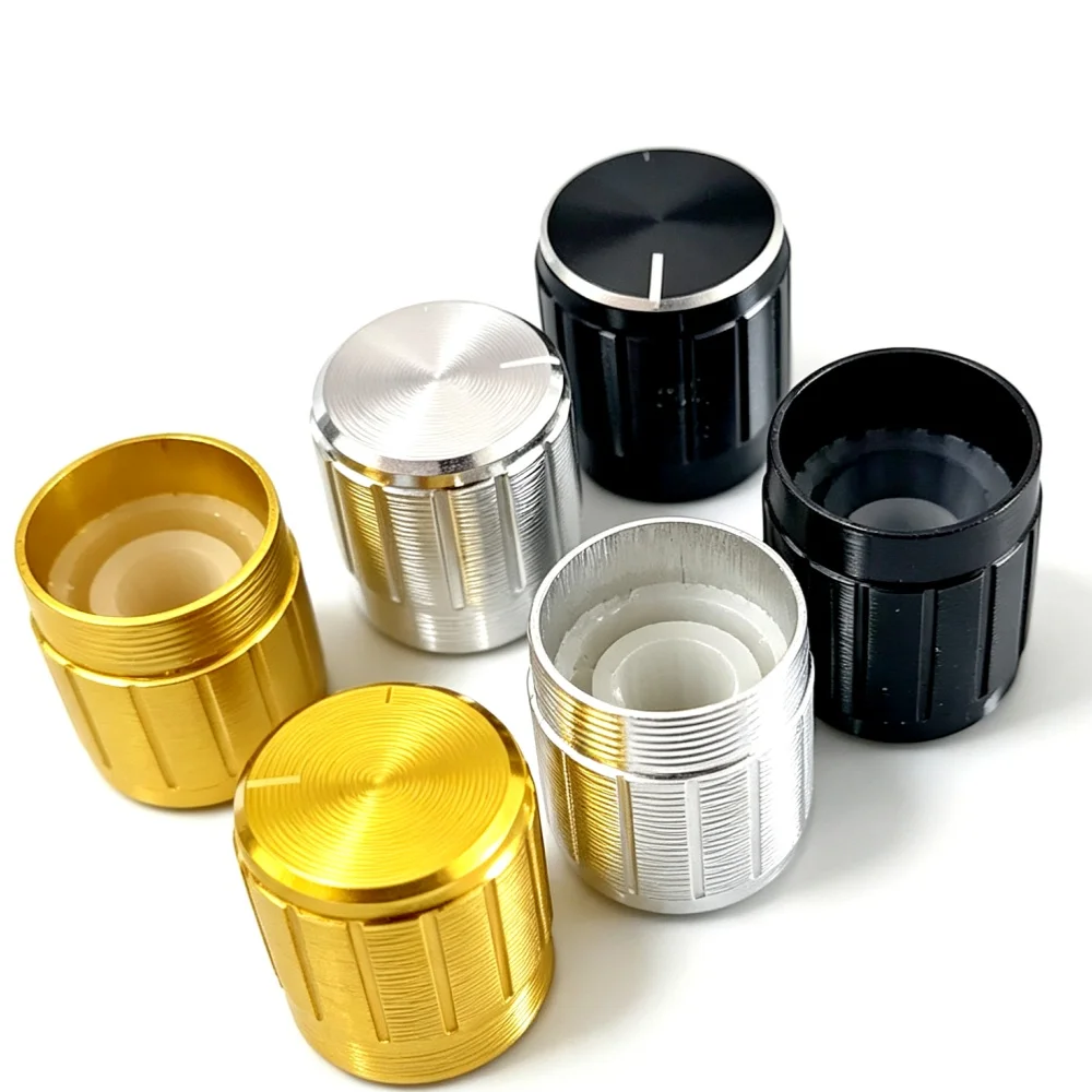 5PCS 15x17mm Aluminum Alloy Potentiometer Knob 6mm Shaft EC11 WH148 Rotary Switch Volume Control Knob Golden Silver Black
