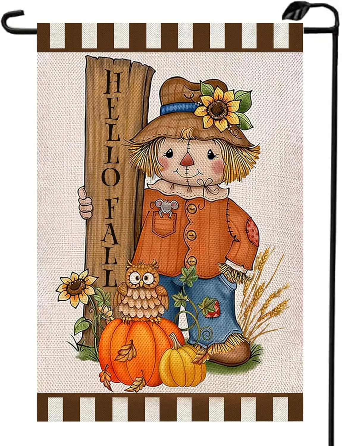 Hello Fall Scarecrow Pumpkin Garden Flag 12x18 Inch Double Sided Burlap Autumn Seasonal Thanksgiving Small Flags Porch Patio zzo