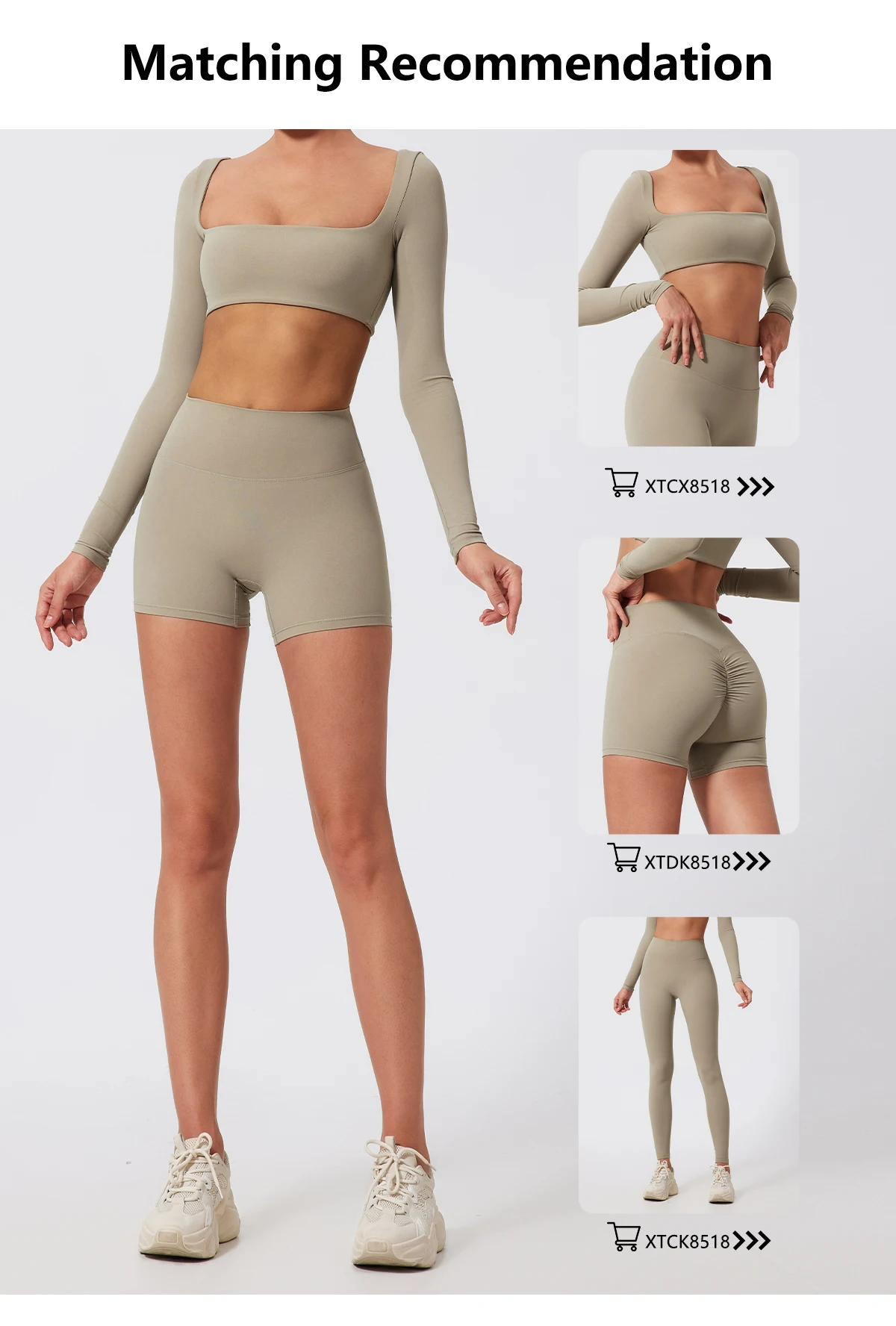Sommer-Sport-Fitness-Set mit langen Ärmeln für Damen, Outdoor-Laufbekleidung, Yoga-Kleidung, Crop-Top, Sport-Outfit für Frauen – Detail 5