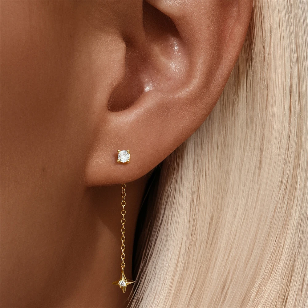 AIDE 925 Sterling Silver 4 Types Magical Star Zircon Stud Earring Fashion Gold Color Earring For Women Summer Trend Vintage Gift