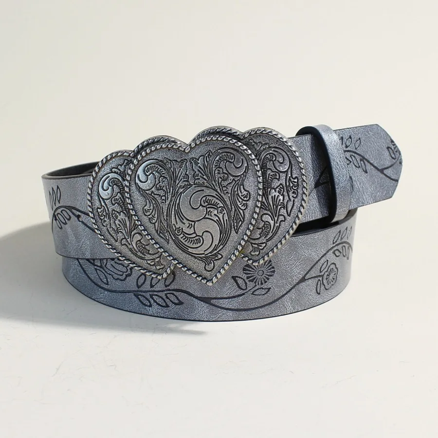 Women's Retro Love Buckle PU Leather Belt Fashion Leisure Daily Commuting Western Cowboy Punk Jeans Waistband
