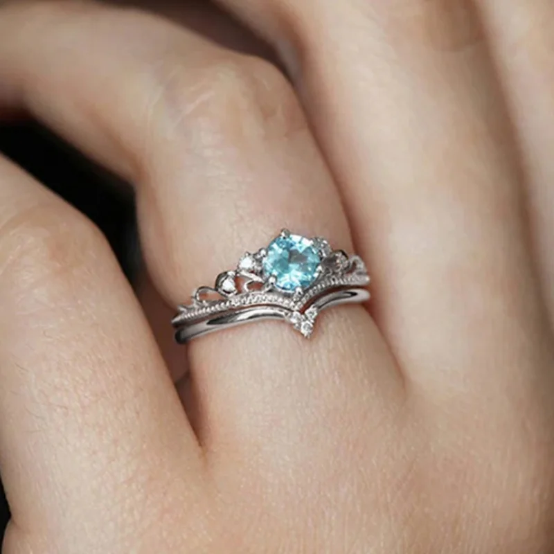 CAOSHI Shiny Blue Cubic Zirconia Finger Rings Aesthetic Wedding Band Accessories for Women Three Color Available Jewelry Rings