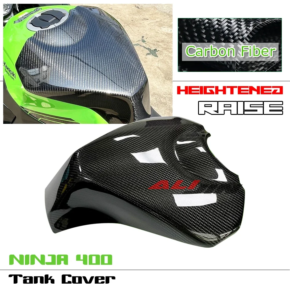 Motorcycle Carbon Fiber Rear Tank Fuel Gas Panel Raised Heightened Protector Fairing Guard For KAWASAKI NINJA 400 2018-2024