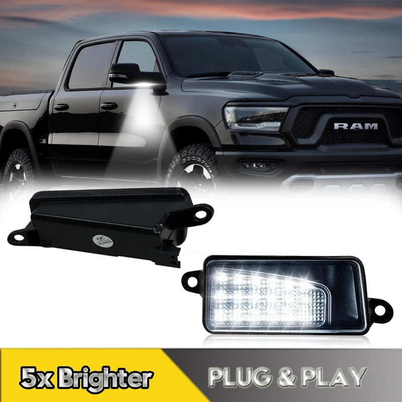 

2Pcs LED Under Side Mirror Lights Puddle Welcome Lamps For Dodge Ram 1500 2019-2023 Car Accessories 6000K White OEM#68402116AA