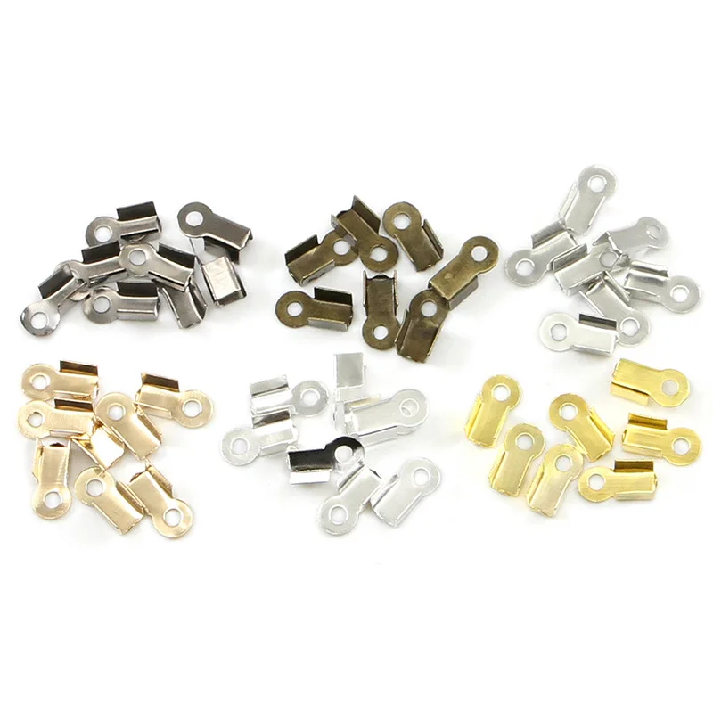 200pcs/lot Cove Clasps Cord End Caps String Ribbon Leather Clip Tip Fold Crimp Bead Connectors For Jewelry Making DIY Supplies