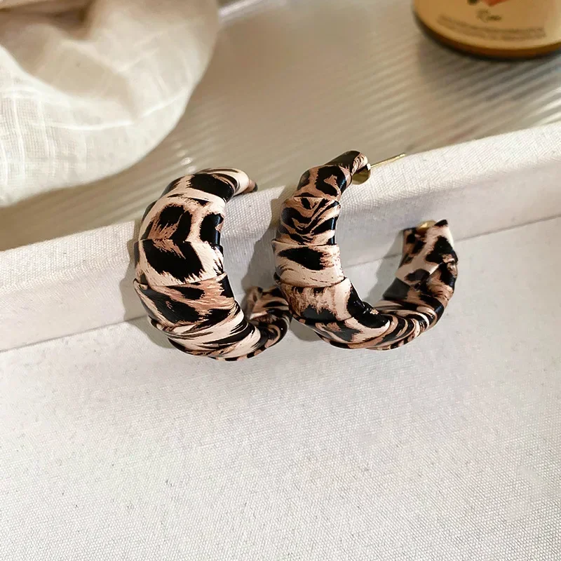 Punk C-shaped Leather Leopard Print Big Pendant Earring for Women Exaggerated Temperament Simple Round Ear Jewelry Brincos image 4
