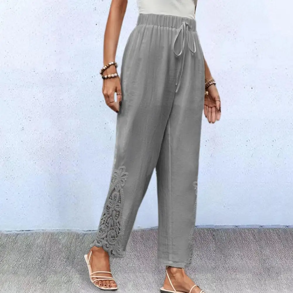 

Loose Casual Pants Stylish Women's Wide Leg Trousers with Embroidery Lace Detailing Elastic Waistband Comfortable for Everyday