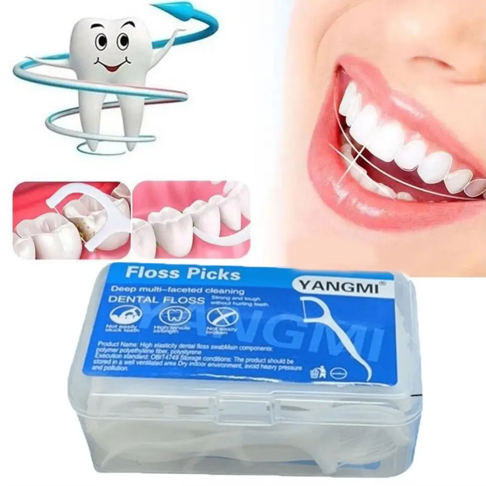50Pcs/Box High Tensile Strength Dental Floss Disposable Carrying Case Floss Stick Fresh Flavor Teeth Cleaner Oral Hygiene Care
