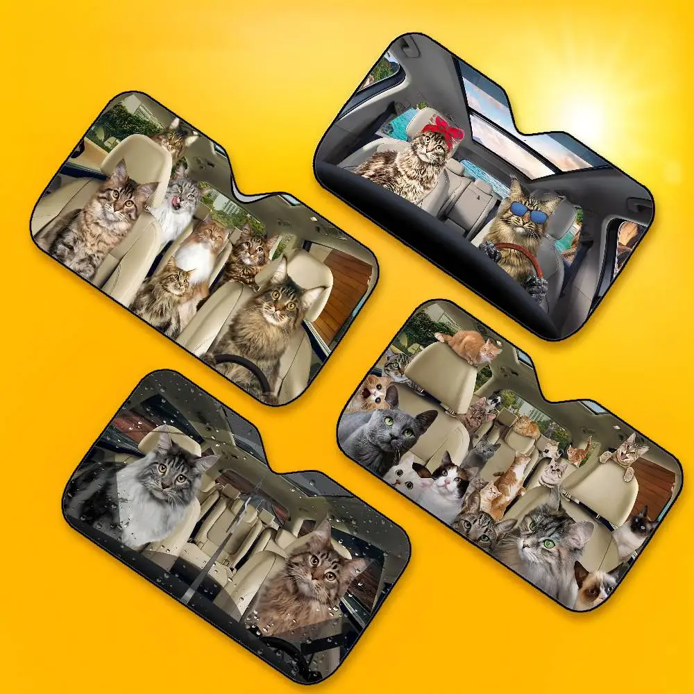 Maine Coon Cat Car SunShade Windshield Foldable Three-layer Insulation Sunshade By Suction Cup Blocks UV Rays Sun