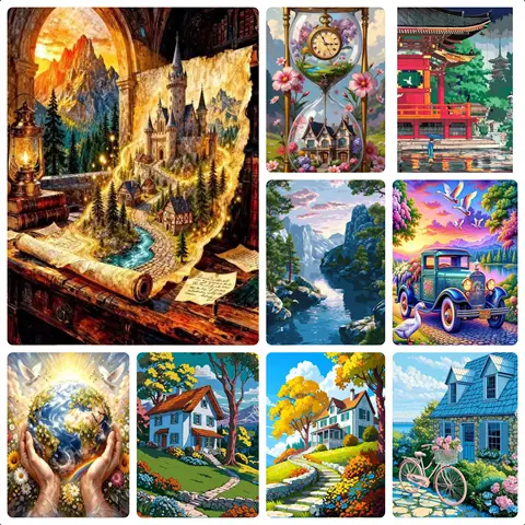 Jigsaw Puzzle 500/1000/1200/2000PCS Fantasy Castle Landscape Vintage Car Country House Scenery DIY Game Home Wall Decor Gift