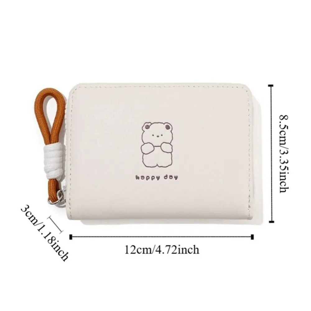 Cartera portátil Kawaii para mujer, tarjetero plegable con dibujos de oso, conejo, gato, estudiante, monedero corto de cuero Pu, tarjetero