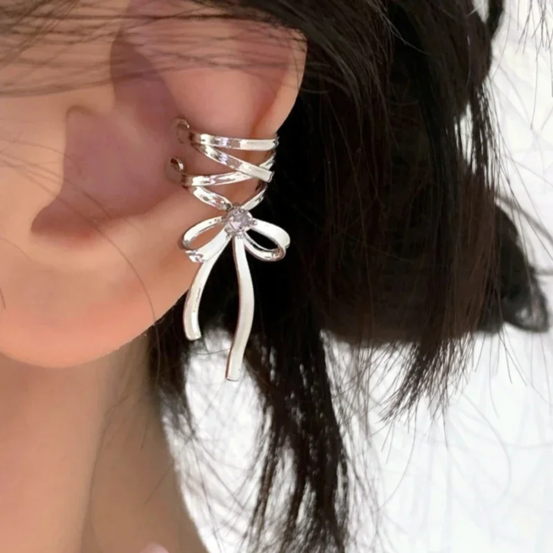 Y2K Girls New Ribbon Aesthetics Ear Clips Ballet Style Ribbon Bow-Knot Ear Cuff Women Korean Fashion Kpop Earring Jewelry Gifts