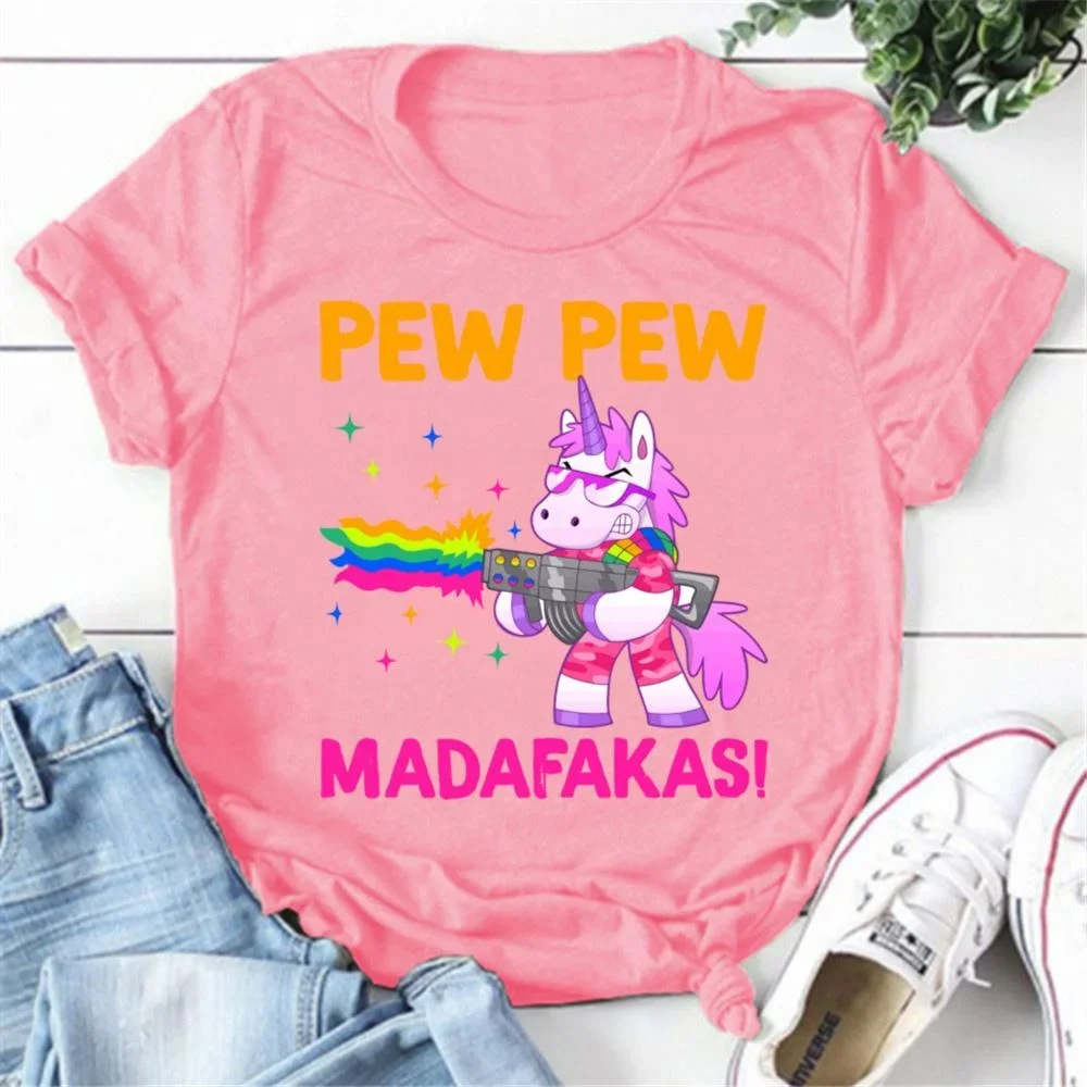 Cool Pew Pew Madafakas Print T-shirts For Women Summer Fashion Casual Short Sleeve Round Neck Tops Ladies T-shirt