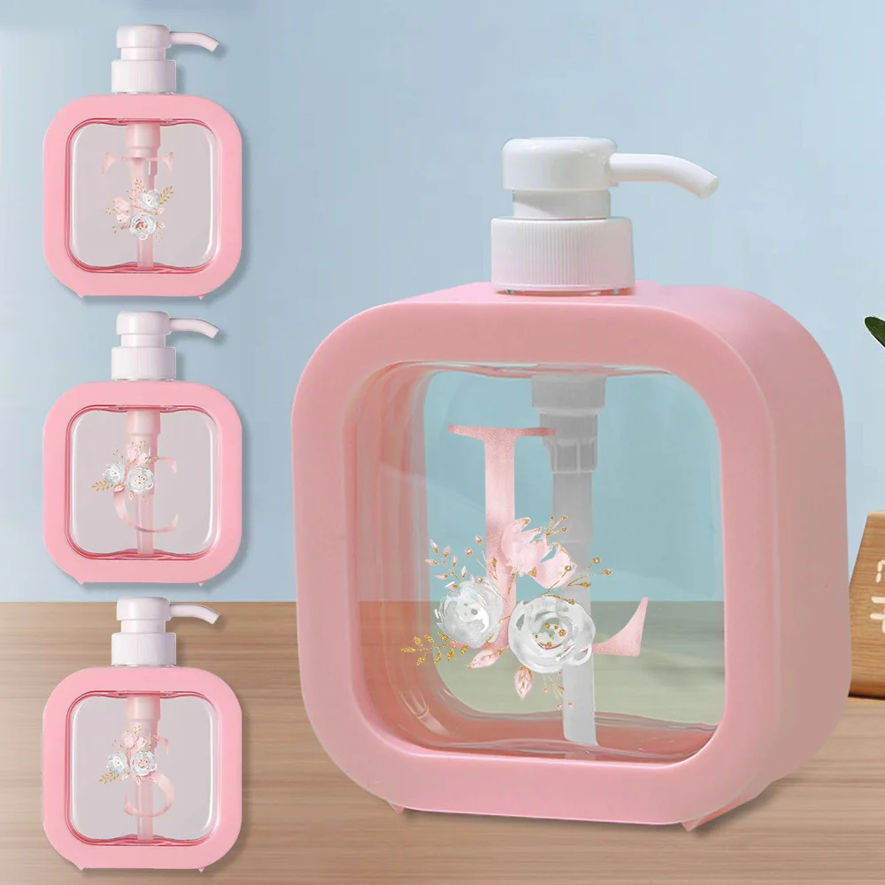 

Large Capacity Refillable Lotion Bottles Liquid Sub-Bottling Bottle Pressing The Reservoir Bottle Pink Flower Letters Pattern