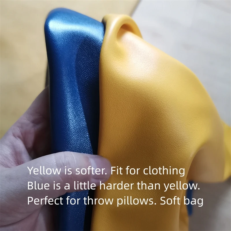 0.8/0.9mm Yellow. Dark Blue Sheepskin. First Layer Leather. Real Leather Fabric. Handmade DIY For Clothes. A Throw Pillow. Whole