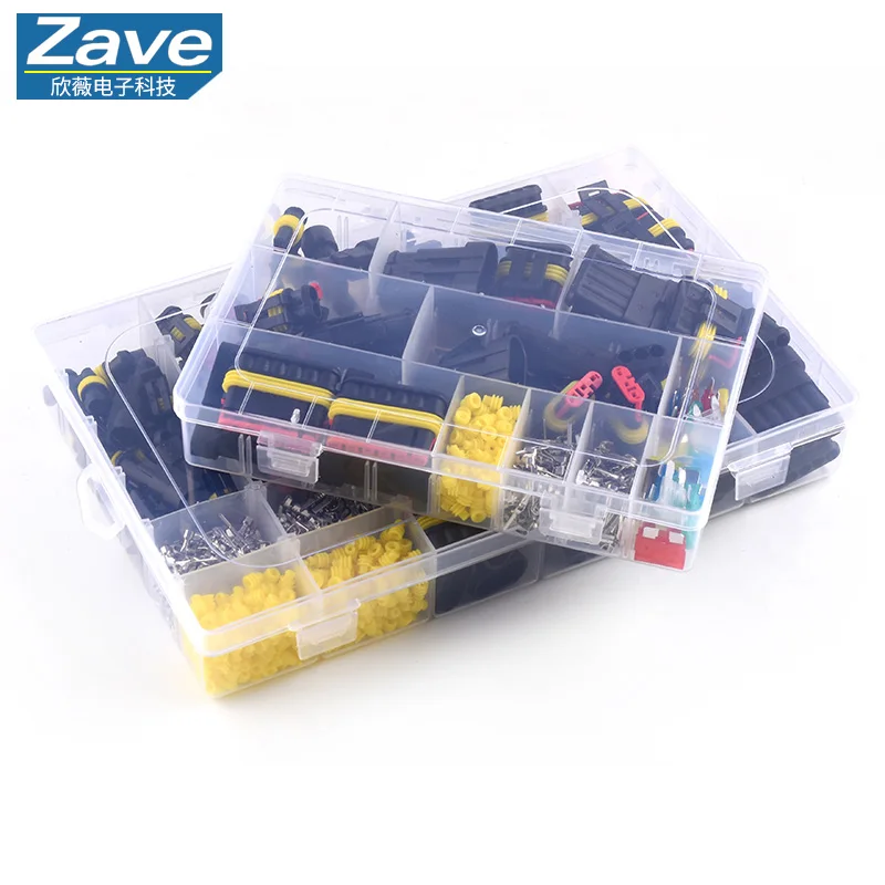 Kits de conectores automotivos à prova d'água (240/352/408/708 unidades) com chicotes de terminais plug-in macho-fêmea, 1-6 pinos