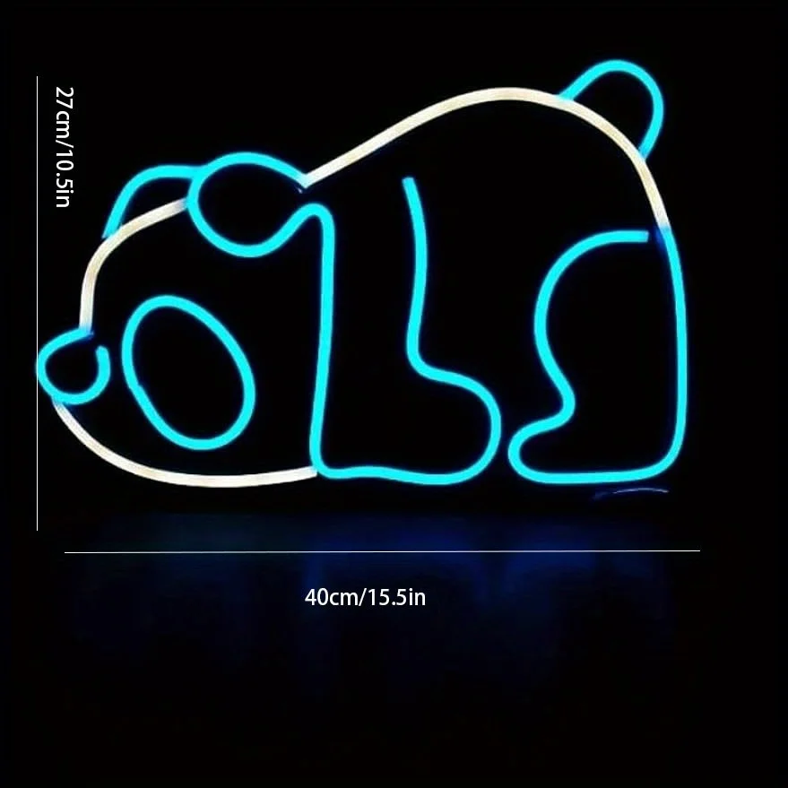 Sleeping Bear Neon Sign Blue LED Wall Art Acrylic USB Dimmable Hanging Light Cute Animal Decor for Kids Bedroom