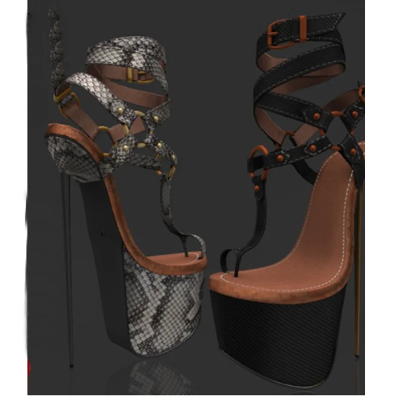 

Snakeskin Buckle Hollow Platform Sandals Thin High Heel Sexy Fashion Cool Summer Casual Big Size Woman Shoes Zapatillas Mujer