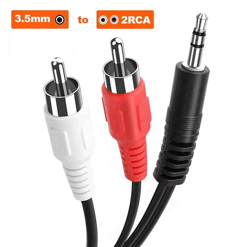 Cable divisor de Audio Jack 3,5 a 2 RCA Aux para teléfono, TV, PC, amplificador, cine en casa, DVD, Cable de altavoz, Cable de Audio y vídeo para ordenador portátil