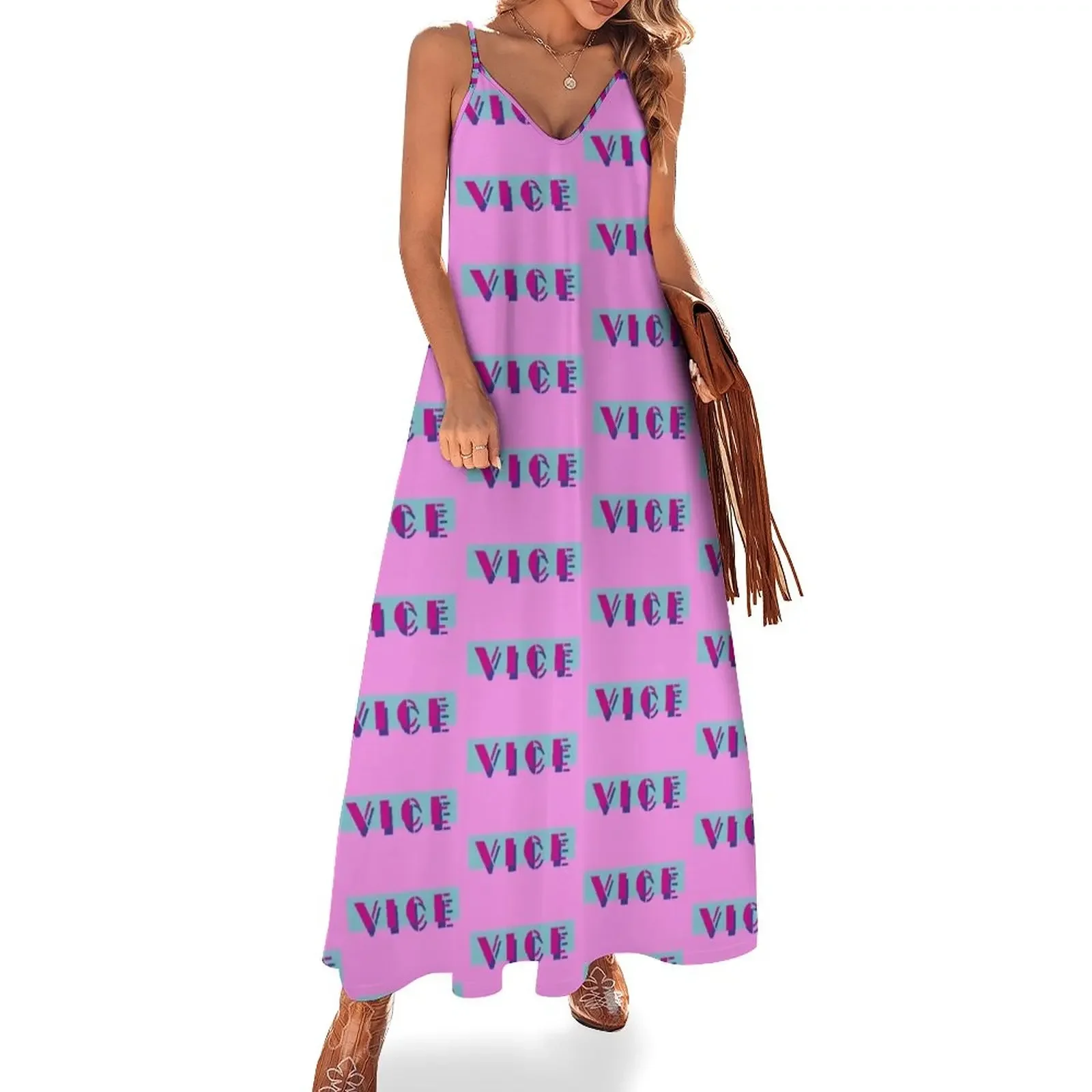 Vice - Miami Vice-Stijl Ontwerp En Kleuren Mouwloze Jurk Luxe Jurk Vrouwelijke Kleding