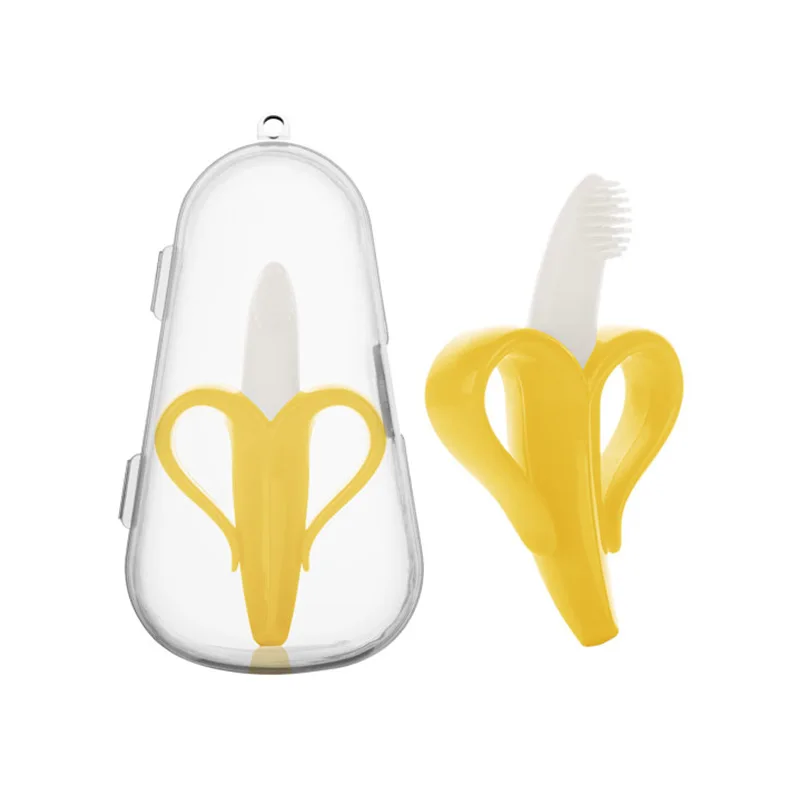 

Baby Silicone Banana Shape Safe Training Toothbrush BPA Free Banana Teething Ring Silicone Chew Dental Care Toot