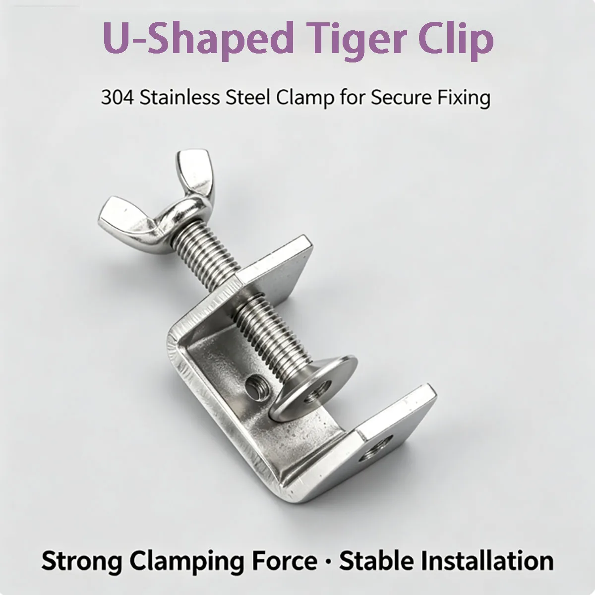 1Pcs 304 Stainless Steel Tiger C‑Clamp 20‑130mm, Adjustable Pipe Square Holder Clip for Mechanical Workpiece Clamping and Fixing