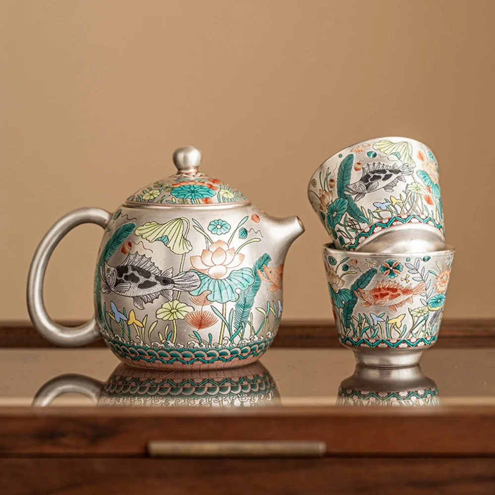 

Ceramic Teapot And Tea Cups Fish Shaped Set Siliver Chinese Dragon Egg Pot Kung Fu Tea Pot