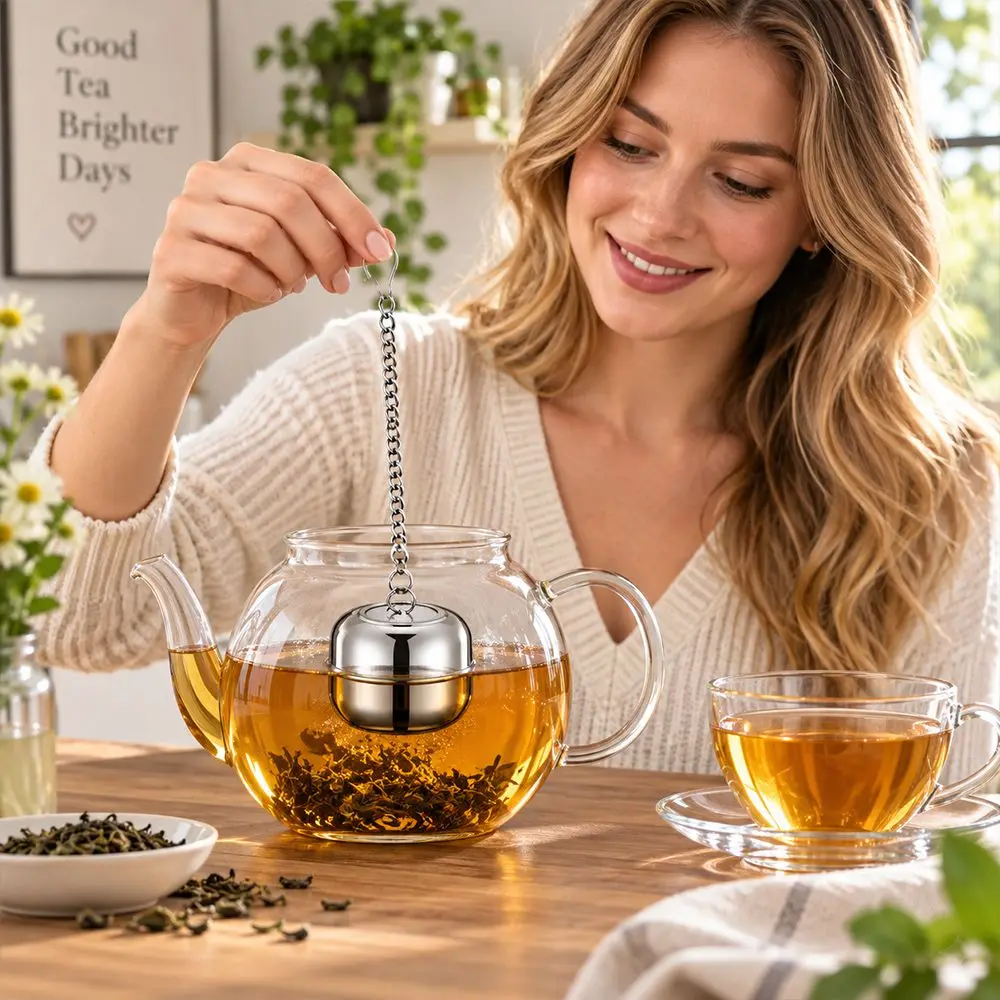 New Stainless Steel Tea Infuser Sphere Shape Sealed Threaded Lid Tea Strainer With Chain Fine Mesh Tea Filter Teaware