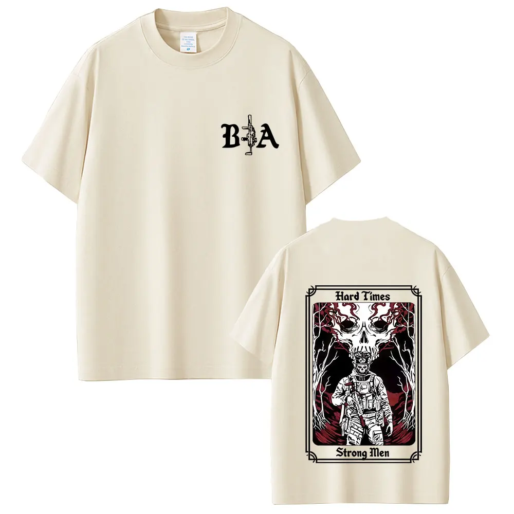 Forward Observations Group Hard Times Strong Men Skeleton Graphic T-shirt Men Women Hip Hop Rock Oversized T Shirts Streetwear